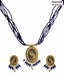Designer Silver Navy Blue Beaded Thewa Necklace Set