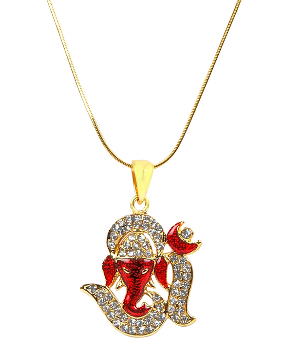 Adhira Spiritual Om & Ganesh Crystal Chain Pendant