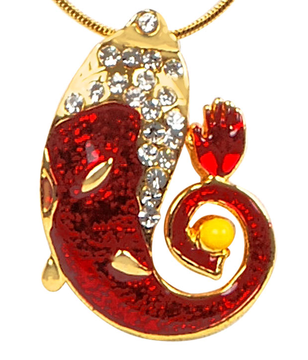 Adhira Vibrant Red Crystal Ganesha Chain Pendant