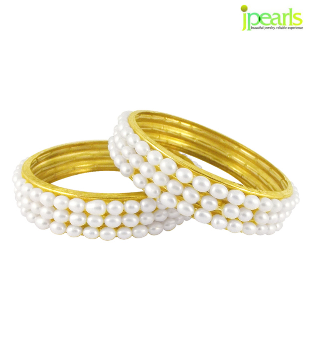 Jpearls Elegant Three Line Pearl Bangle Pair