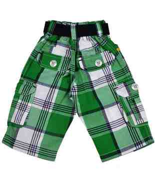 Ruff Green Checks Bermuda With Belt For Kids