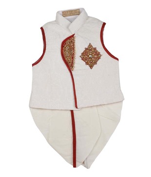 Raja Sahab Red & White Traditional Wear Set For Kids