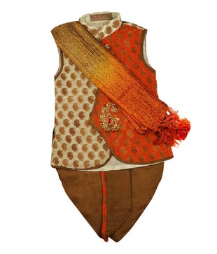 Raja Sahab Brown & Rust Dhoti Kurta For Kids