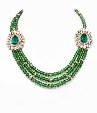 Adhira Gorgeous Green Stones & Beads Necklace Set