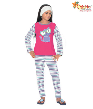 Chicita Dark Pink & White Night Suit For Kids