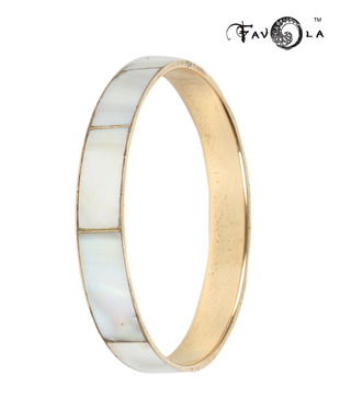 Favola Graceful Golden & Cream Striped Wooden Bangle