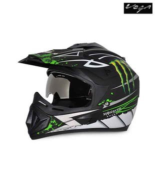 Vega Helmet - Off Road Graphic  Monster - Dull Black Base with  Green Graphics