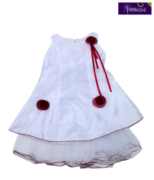 Isabelle Maroon Flower Applique Taffeta For Kids
