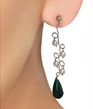 Isabella Coated Pearls & Emerald Green Agates Earring Set