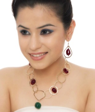 Isabella  Ruby & Emerald Green Agates Necklace Set
