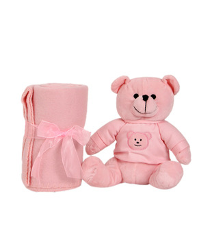 Keona Kidz Cute Pink Baby Blanket & Teddy Set