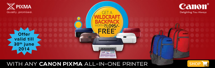 Snapdeal-Buy Any Canon Pixma All In One Printer & Get a Wildcraft Backpack worth Rs.1095 for free