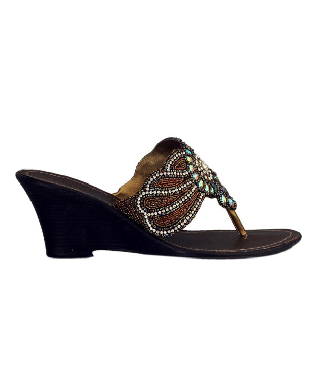 Catwalk Bronze Slip-on Wedge Heels - Buy Women's Ethnic Sandals | Snapdeal